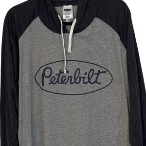 Peterbilt Mens Raglan Hooded T-Shirt Gray Charcoal Long Sleeve Logo 2XL